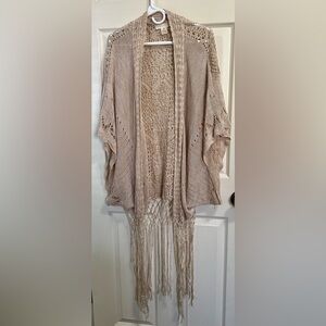 Lovestitch Pinkish Beige Fringe Cardigan Sweater Drape One Size